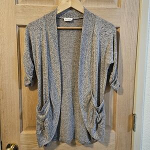 Small Free Kisses Gray Open-Front Cardigan Sweater with Pockets